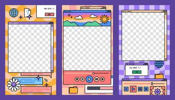 Sozial Netzwerke Geschichten Vorlage einstellen mit retro Computer ästhetisch ui Elemente. Vektor