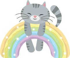 süß Katze hängend auf Magie Regenbogen vektor