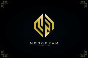 sexhörning mz brev ikon lyx monogram guld logotyp vektor illustration mall