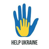 Unterstützung Ukraine. Hilfe, speichern, beten für. zwei Hände Farben von Ukraine Flagge. halt Krieg. Blau und Gelb. vektor