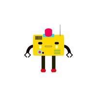 tecknad serie robot design illustration med röd hatt och gul kropp vektor
