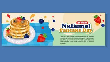 Design Banner National Pfannkuchen Tag Feier. Pfannkuchen mit Sirup und Butter Illustration Design vektor