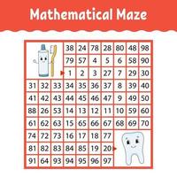 matematisk labyrint. spel för barn. rolig labyrint. utbildning utvecklar kalkylblad. aktivitetssida. pussel för barn. tecknad stil. gåta för förskolan. färg vektorillustration vektor