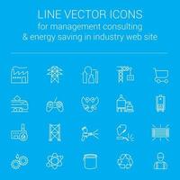 linje vektor ikoner för managementkonsultation och energibesparing på industrins webbplats