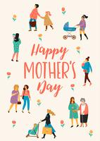 Glad mors dag. Vektor illustration med kvinnor och barn.