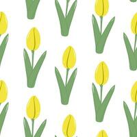 abstrakt nahtlos Muster von bunt Blühen Tulpen im modisch hell gelb Schattierungen. Hallo Frühling vektor