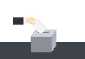 ein Mann Wähler fallen Karte im Abstimmung Box auf einfach Hintergrund vektor