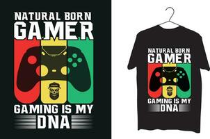 naturlig född gamer gaming är min dna t skjorta design vektor