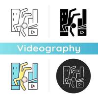 Parkour-Videos-Symbol. Aufnahme von Filmmaterial für Action-Filme. Filmemachen über extremen Freerunning-Sport. Videografie. lineare Schwarz- und RGB-Farbstile. isolierte vektorillustrationen vektor