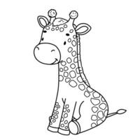 söt Sammanträde giraff. översikt illustration för ungar. linje safari djur- för färg sida. vektor