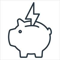 Symbol Schweinchen Bank mit Blitz Zeichen - - Energie Speichern Konzept. Vektor Illustration isoliert auf Weiß Hintergrund.