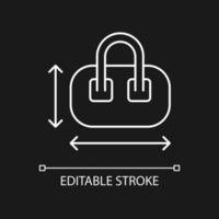 Handgepäckgröße weißes lineares Symbol für dunkles Thema. Messen des Gepäcks für Flugpassagier. dünne Linie anpassbare Illustration. isoliertes Vektorkontursymbol für den Nachtmodus. bearbeitbarer Strich vektor