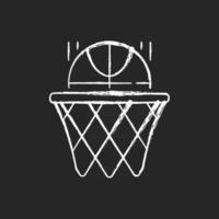 Basketball Kreide weißes Symbol auf dunklem Hintergrund. Mannschaftssport für Bewegung. Tor mit schießendem Ball im Reifen schießen. Alltag in der Schule. isolierte vektortafelillustration auf schwarz on vektor