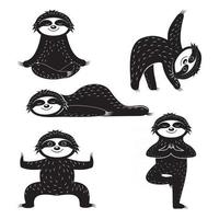 sloth sports yoga, svart stencil, tryckdesign, tryck klistermärke design vektor