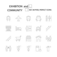 Ausstellung und Community Business Finance Vektorlinie 48x48 Pixel perfekte Symbole, editierbarer Strich. vektor