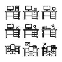 hölzern Büro Schreibtisch Tabelle Möbel Linie Symbol einstellen vektor