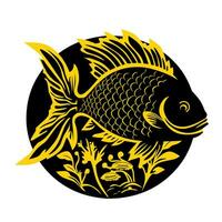 guldfisk illustration design med svart cirkel bakgrund vektor