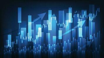 finanziell Geschäft Statistiken mit Bar Graph und Leuchter Diagramm Show Lager Markt Preis auf dunkel Blau Hintergrund vektor