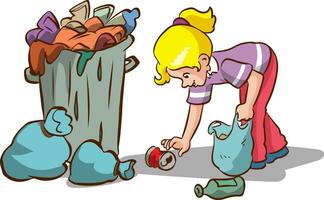 Kinder sauber oben Garten oder Park von Müll, Freiwillige Sammeln Plastik Flaschen und Büchsen vektor