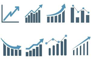 Wachstum Graph. einstellen von Wachstum Graph Vektor Symbole. Analytik Symbol Satz. Geschäft erfolgreich sein Symbole, Infografik Konzept. Unternehmen Performance Indikator. wachsend Graph Symbol Graph unterzeichnen. Vektor Illustration