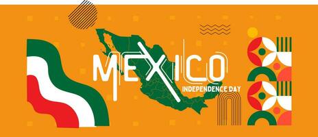 Mexiko National Tag Banner zum Unabhängigkeit Tag Jubiläum. Flagge von Mexiko und modern geometrisch retro abstrakt Design vektor