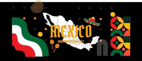Mexiko National Tag Banner zum Unabhängigkeit Tag Jubiläum. Flagge von Mexiko und modern geometrisch retro abstrakt Design vektor