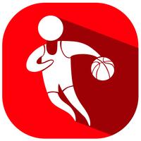 Sportikonendesign für Basketball auf rotem Hintergrund vektor