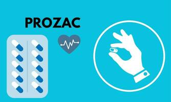 prozac medicinsk piller i rx recept läkemedel flaska för mental hälsa vektor illustration