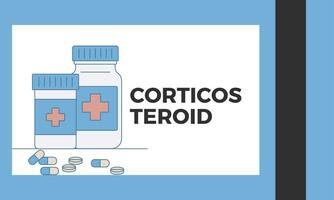 Kortikosteroid. Kortikosteroid medizinisch Tabletten im rx Rezept Droge Flasche Vektor Illustration