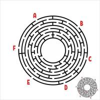 schwarzes rundes Labyrinth. Spiel für Kinder. Kinderpuzzle. viele Eingänge, ein Ausgang. Labyrinth Rätsel. einfache flache Vektorillustration lokalisiert auf weißem Hintergrund. mit Platz für Ihr Bild. vektor