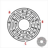 schwarzes rundes Labyrinth. Spiel für Kinder. Kinderpuzzle. viele Eingänge, ein Ausgang. Labyrinth Rätsel. einfache flache Vektorillustration lokalisiert auf weißem Hintergrund. mit Platz für Ihr Bild. vektor