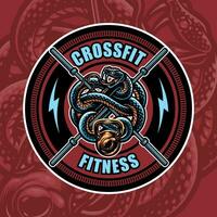 Crossfit Fitnessstudio Fitness Schlange Maskottchen runden Abzeichen Logo Design vektor