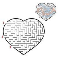 labyrint hjärta. spel för barn och vuxna. hitta rätt väg. pussel för barn. labyrintkonst. platt vektorillustration isolerad på vit bakgrund. med svaren. vektor