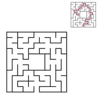 schwarzes quadratisches Labyrinth mit Ein- und Ausgang. ein interessantes und nützliches Spiel für Kinder. einfache flache Vektorillustration lokalisiert auf weißem Hintergrund. mit Platz für Ihre Zeichnungen. mit der Antwort. vektor