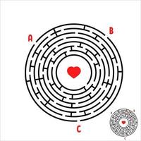 schwarzes rundes Labyrinth. Spiel für Kinder. Kinderpuzzle. viele Eingänge, ein Ausgang. Labyrinth Rätsel. einfache flache Vektorillustration lokalisiert auf weißem Hintergrund. mit Platz für Ihr Bild. vektor