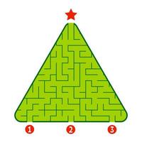 abstraktes dreieckiges Labyrinth. Spiel für Kinder. Puzzle für Kinder. Finde den richtigen Weg zum Stern. Labyrinth Rätsel. flache Vektorillustration lokalisiert auf weißem Hintergrund. Weihnachtsbaum. vektor