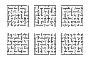 en uppsättning fyrkantiga labyrinter. spel för barn. pussel för barn. labyrintkonst. platt vektorillustration isolerad på vit bakgrund. vektor