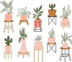 uppsättning samling minimalistisk blomma pott dekoration vektor illustration