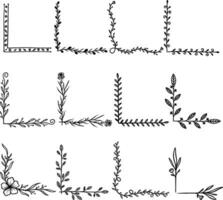 einstellen Sammlung organisch Blumen- Ecke Rand Rahmen Illustration Vektor