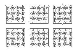 en uppsättning fyrkantiga labyrinter. spel för barn. pussel för barn. labyrintkonst. platt vektorillustration isolerad på vit bakgrund. vektor