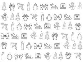 Weihnachten Symbol einstellen mit Schneeflocken, Hüte, Stern, Weihnachten Baum, Bälle, orange, Socke, Geschenk, trinken und Girlanden. Vektor Symbole zum Geschäft und Ferien