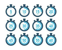 timer, stoppur ikoner uppsättning 10 20 30 40 50 60 minuter. matlagning tid. vektor