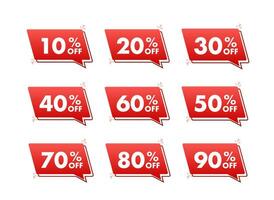 försäljning taggar. särskild erbjudande rabatt märka 10, 10, 20, 30, 40, 50, 60, 70, 80, 90 procent av pris. rabatt befordran vektor