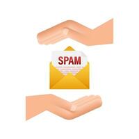 Nein Spam Zeichen im Hände. Spam Email Warnung. Konzept von Virus, Piraterie, hacken und Sicherheit. Briefumschlag mit Spam. Bewegung Grafik 4k vektor