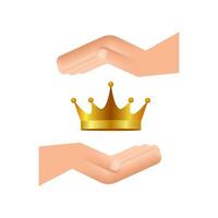Krone von König hängend Über Hände isoliert auf Weiß Hintergrund. Gold königlich Symbol. Bewegung Grafik 4k 4k vektor