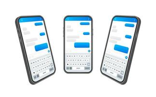 Plaudern Schnittstelle Anwendung mit Dialog Fenster. sauber Handy, Mobiltelefon ui Design Konzept. SMS Bote. Vektor Lager Illustration.