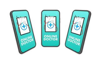 uppkopplad docton smartphone för medicinsk design. hälsa vård, medicin service sjukhus läkare. sjukvård, medicin. vektor stock illustration.