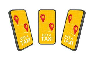 erhalten ein Taxi. Taxi Banner. online Handy, Mobiltelefon Anwendung bestellen Taxi Bedienung horizontal Illustration. Vektor Lager Illustration.