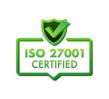 iso 27001 auktoriserad bricka, ikon. certifiering stämpel. platt design rörelse grafik 4k vektor