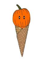 Kürbis Eis Sahne Karikatur Illustration. Jack Ö Laterne Eis Sahne Symbol. Halloween Eis trinken Design zum Kinder vektor